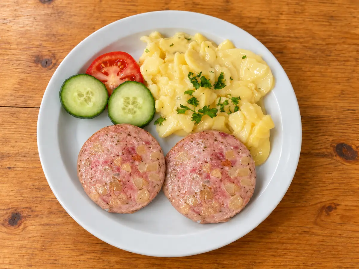 2 Scheiben Saumagen mit Kartoffelsalat